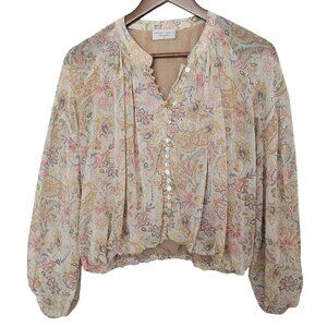 Dress Forum Los Angeles Paisley Blouse Womens Size M Lined Balloon Sleeve Boho